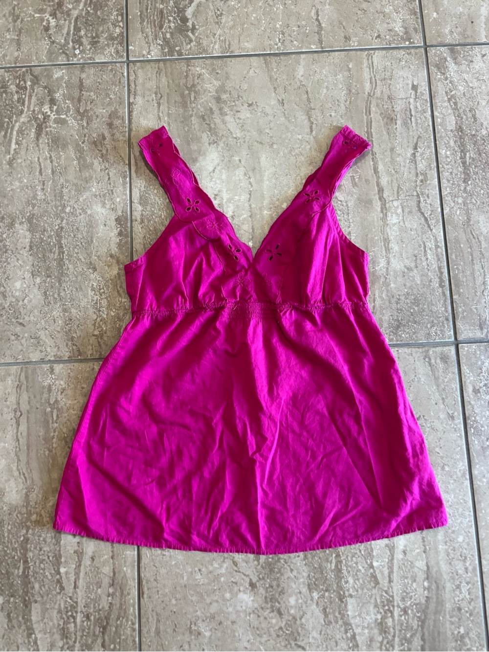 Old Navy hot pink babydoll vintage top with embroidered floral details on straps